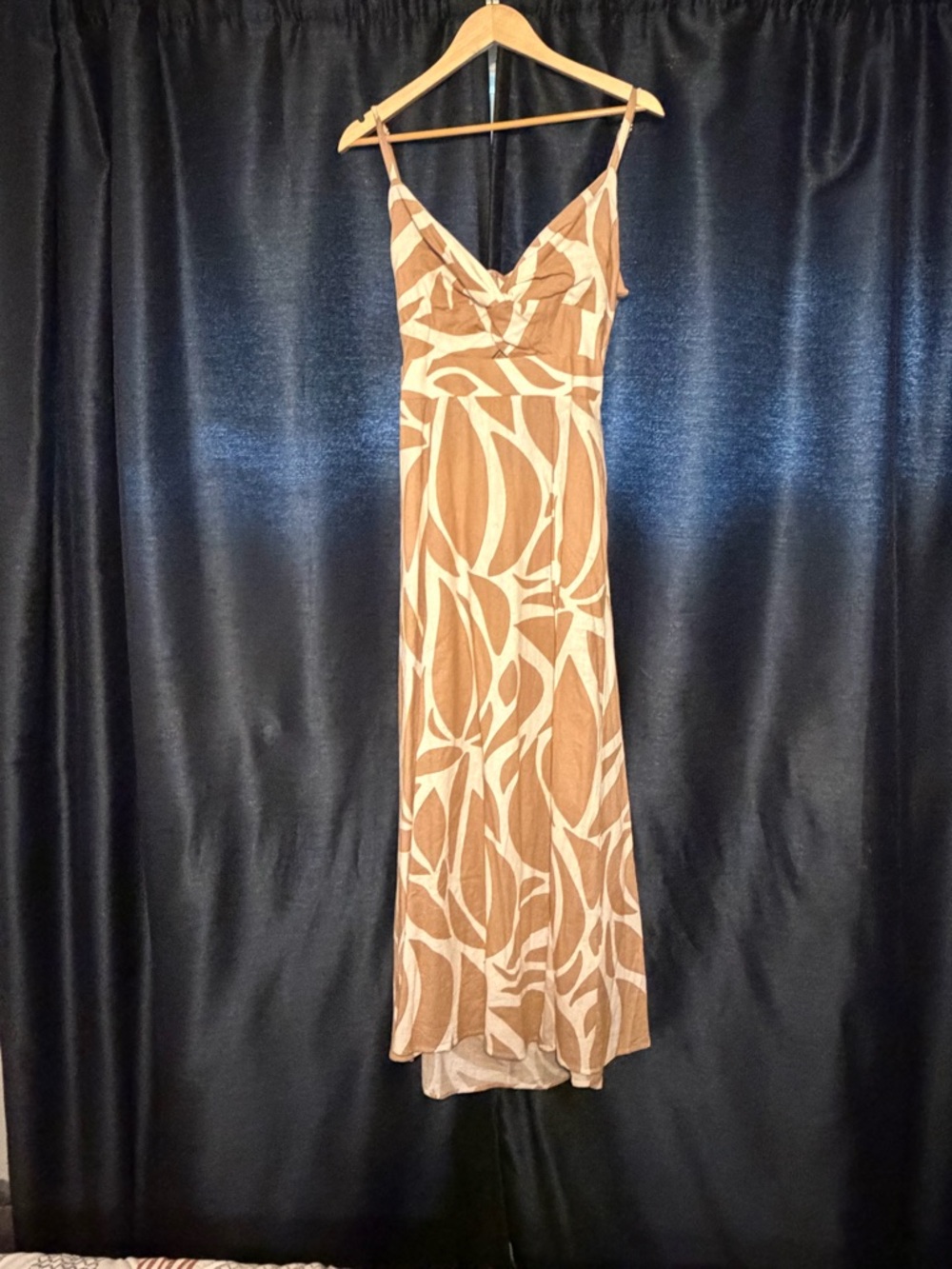 Women's Brown and Cream Patterned Slip Dress- Open Back